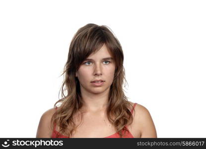 beautiful young woman posing in white background