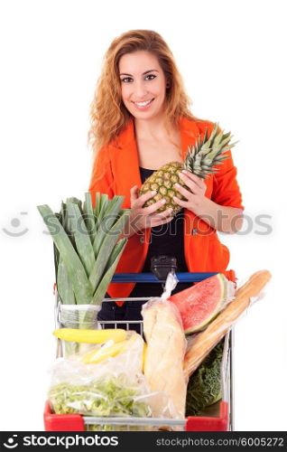 Beautiful young woman shopping at the supermarket