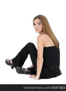 Beautiful Young Woman Sitting On Floor.