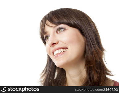 Beautiful young woman smiling, isolated on a white background