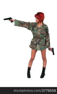 Beautiful young woman soldier with a gun