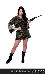 Beautiful young woman soldier with a M16 rifle