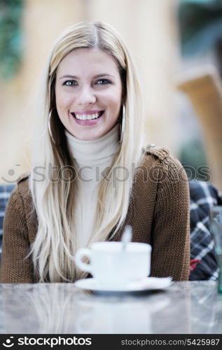 beautiful young woman student portrait while relax on coffee break