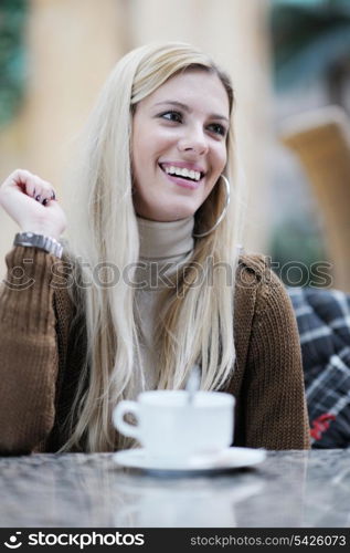 beautiful young woman student portrait while relax on coffee break