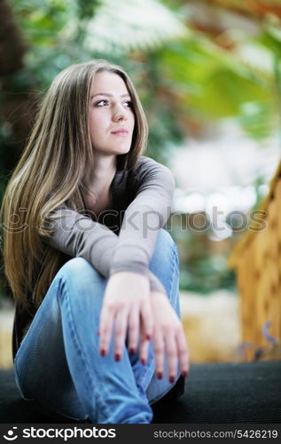 beautiful young woman student portrait while relax on coffee break