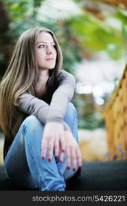 beautiful young woman student portrait while relax on coffee break