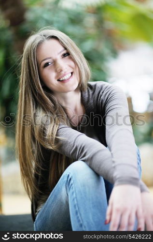 beautiful young woman student portrait while relax on coffee break