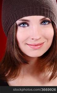 Beautiful Young Woman wearing cap. Autumn style.