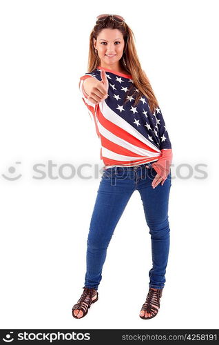 Beautiful young woman wearing United States of America shirt