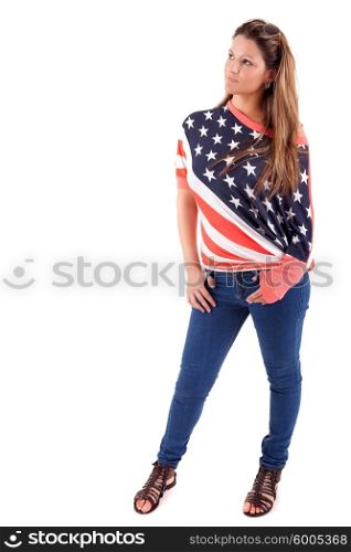 Beautiful young woman wearing United States of America shirt