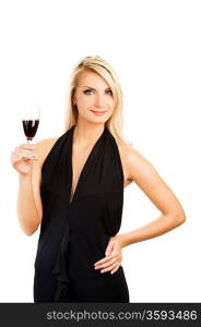 Beautiful young woman with a glass of red wine