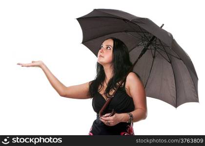Beautiful young woman with an black umbrella