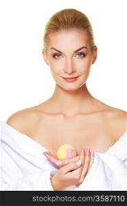 Beautiful young woman with aroma bath ball