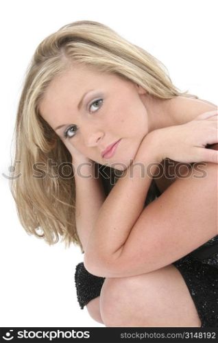 Beautiful Young Woman With Blonde Hair And Hazel Eyes. Shot in studio over white with the Canon 20D>
