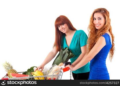 Beautiful young women shopping at the supermarket