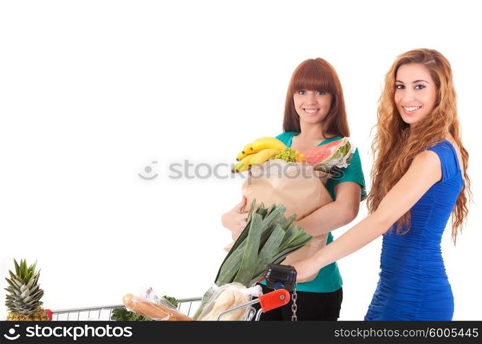 Beautiful young women shopping at the supermarket