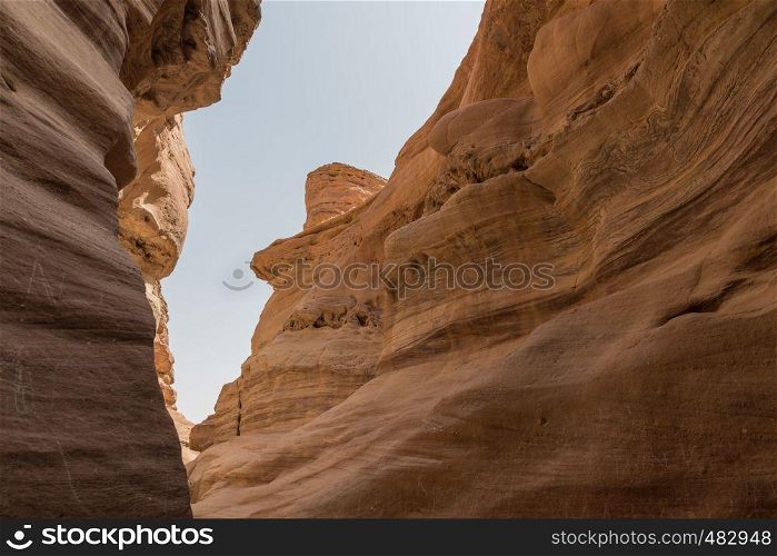 beautifull caves and canyons in the red canyon is eilat israel. canyons between the rocks in red canyon