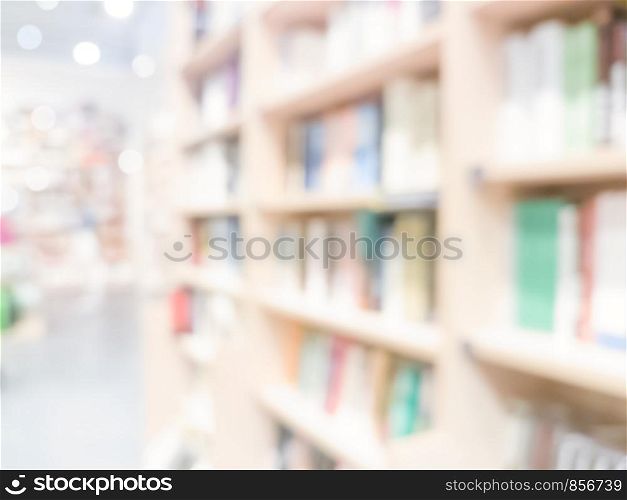 Beautifully blurred bright university library background with bokeh effect.