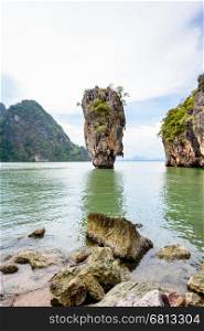 Beautifully landscaped at view point beach and sea in summer of Khao Tapu or James Bond Island in Ao Phang Nga Bay National Park, Thailand
