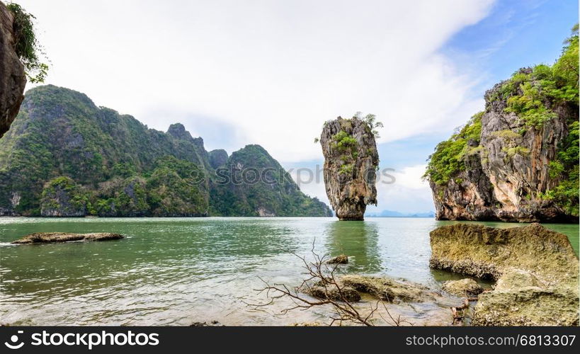 Beautifully landscaped at view point beach and sea in summer of Khao Tapu or James Bond Island in Ao Phang Nga Bay National Park, Thailand