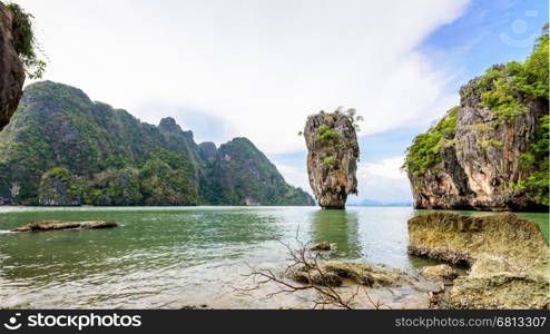 Beautifully landscaped at view point beach and sea in summer of Khao Tapu or James Bond Island in Ao Phang Nga Bay National Park, Thailand