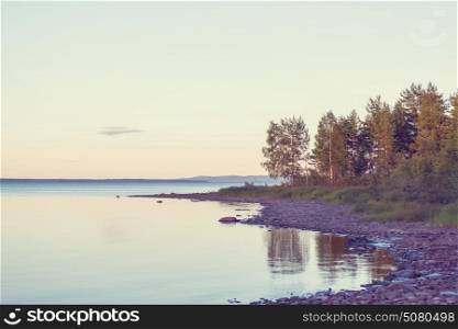 Beautuful serenity morning scene. Lake in Finland.