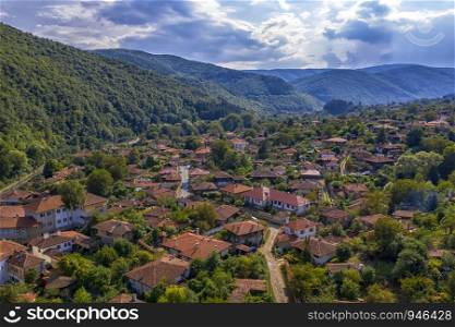 Beauty aerial view from drone of a small mountain village. Ichera, Bulgaria