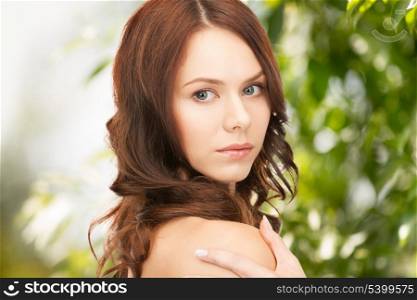 beauty and eco cosmetology concept - beautiful woman on nature