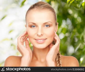 beauty and eco cosmetology concept - beautiful woman on nature