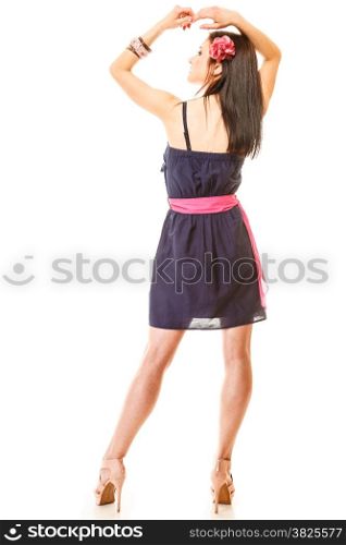 Beauty and fashion concept - young woman in full length, fashionable girl in summer dress and high heels