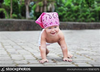 Beauty baby smiling and crawling