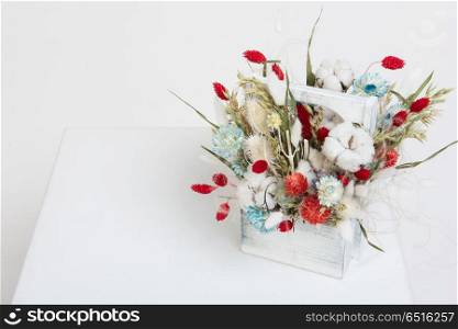 Beauty bouquet of dried flowers. Beauty bouquet of dried flowers on a white