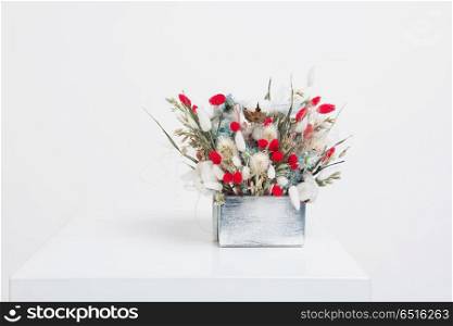 Beauty bouquet of dried flowers on a white. Beauty bouquet of dried flowers. Beauty bouquet of dried flowers