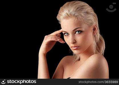 beauty closeup portrait of a pretty girl with short blonde hair