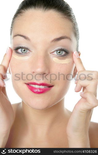 Beauty closeup portrait of a red lips woman and cosmetic cream