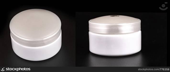 Beauty Cream Containers on Black Background
