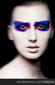 Beauty creative art makeup on black baground.Fashion portrait.Headshot. Creative portrsit.