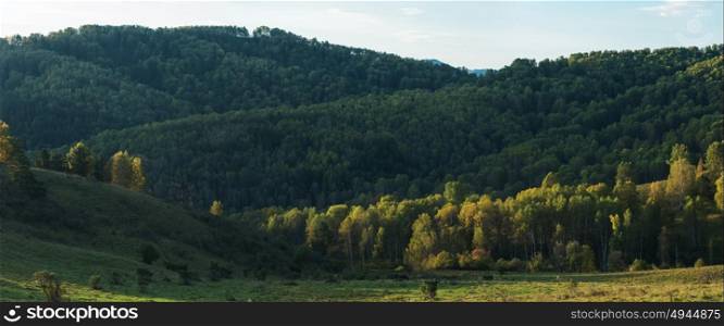 Beauty dawn in the mountains. Beauty dawn in the mountains in Altay, panoramic picture