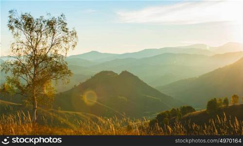 Beauty dawn in the mountains. Beauty dawn in the mountains in Altay, panoramic picture