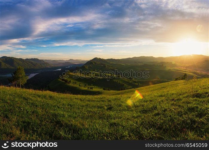 Beauty dawn in the mountains. Beauty dawn on the beauty valleys, in the mountains in Altay