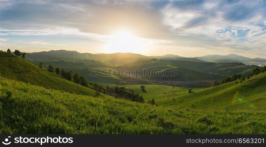 Beauty dawn in the mountains. Beauty dawn on the beauty valleys, in the mountains in Altay