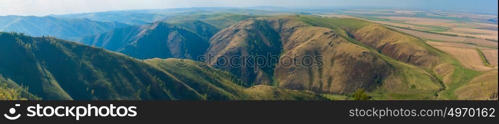 Beauty day in the mountains in Altay, panoramic picture. Beauty day in the mountains