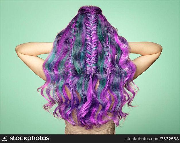 Beauty Fashion Model Girl with Colorful Dyed Hair. Girl with perfect Hairstyle. Model with perfect Healthy Dyed Hair. Rainbow Hairstyles