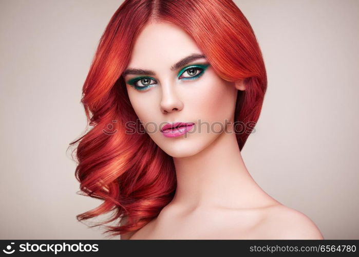 Beauty Fashion Model Girl with Colorful Dyed Hair. Girl with Perfect Makeup and Hairstyle. Model with Perfect Healthy Dyed Hair