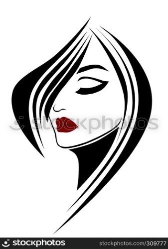 Beauty fashion woman portrait with red lips with hairstyle on white background