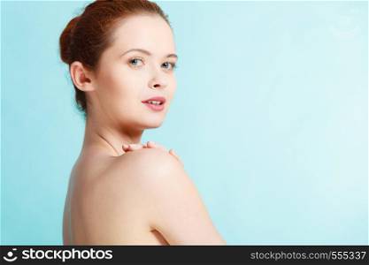 Beauty female body. Attractive sensual woman with nacked shoulders. Pertect clean soft skin. Young woman with naked shoulders