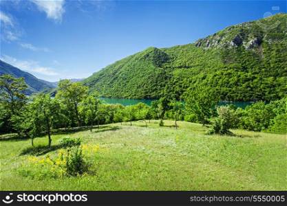 Beauty green mountains with dramatic sky background