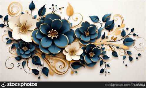 Beauty image of blue and white flowers on a white background, generative ai.