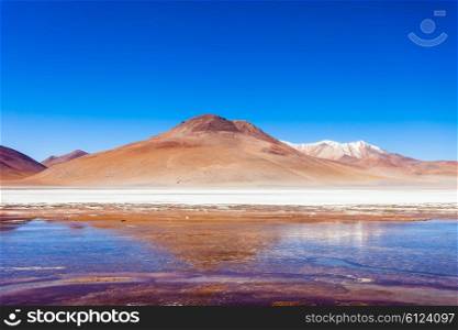 Beauty lake and volcano on Altiplano, Bolivia