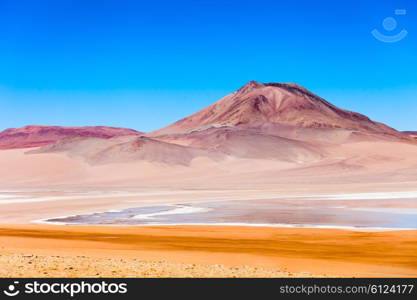 Beauty lake and volcano on Altiplano, Bolivia